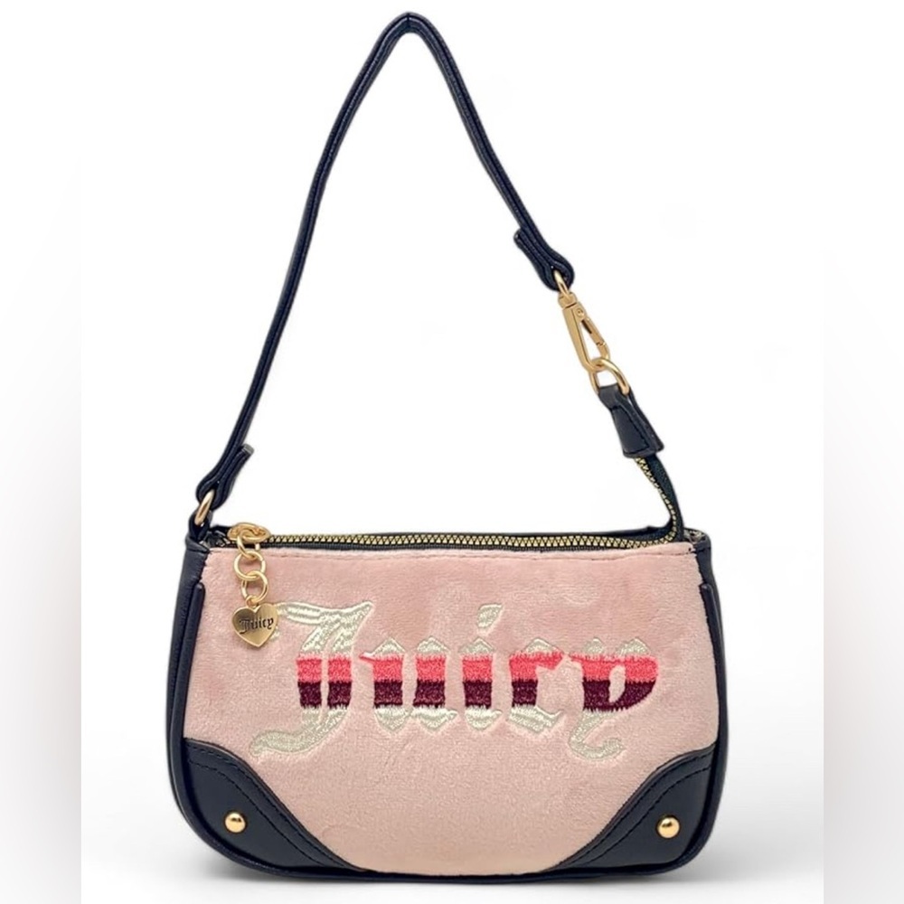 NWT Juicy Couture Retro Mini Wristlet Purse in dusty pink and chocolate brown